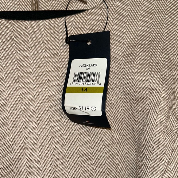 NWT Tommy Hilfiger women’s 14 Light Gray Sleeveless Midi Dress with Brown Belt - Picture 3 of 5